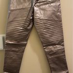 OoberSwank High Waisted Metallic Moto Leggings Pleated Panel Women XS New NWOT Silver Photo 3