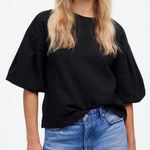 Madewell  | NWT | Puff-Sleeve Sweatshirt Tee in Jet Black | Sz XS Photo 0