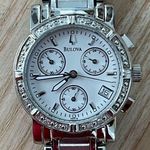 Bulova Diamonds Chronograph Ladies Watch White Dial Stainless Bracelet Date Photo 0