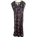 Madewell  | Black Floral Wide V Neck Midi Dress Vegan Silk 1920s Style | Size 8 Photo 1