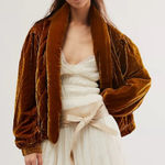 Free People Velvet Quilted Topaz Gold Bomber Oversized Jacket(Size XS) Photo 0