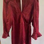 Xhilaration  Junior Red Wine long sleeve ruffle v neck midi dress size medium‎ Photo 0