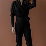 Sskein Black Wrap Neck Baby Alpaca Pima Cotton Shawl Collar Knit Jumpsuit Size S Photo 1