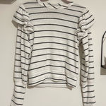 Evereve  Tory Pullover Crewneck Sweater Ruffle Puff Sleeve Gray White Size Small Photo 0