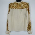 Rye Grass Boho Linen Blend Top Western Paisley Print Beige Mustard Yellow Size S Photo 5