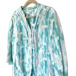 JM Collection Linen Blend Button Up 3/4 Sleeve Shirt Lace Trim Feminine Style 20 Green Size 20W Photo 8