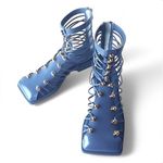 Vivienne Hu VHNY Cobalt Studded Leather Straps Ankle Boots Size 7 (EU 37) Blue Photo 5