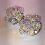 Vintage Clear AB Crystal Beads Round Cluster Beaded Boho Clip On Earrings Photo 6