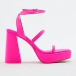 ZARA Chunky Neon Pink Strappy Heels Platform Sandals Ankle Strap Square Toe 39 Photo 2