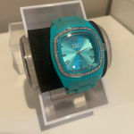 TKO Square Face Watch with Silicone and Rhinestones Aqua‎ Blue EUC Photo 2