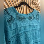 Free People Once Upon A Time Teal Lace Knit Bell Sleeve Top Fairy Boho Photo 10