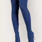 Liliana Womens Blue Denim Thigh High Stretch Stilettos Heels Zip Boots Size 10 Photo 0