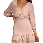 Lulus NWT All The Cheers Mauve Pink and Gold Dotted Smocked Mini Dress Large Photo 0