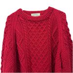 Donegal Tradition Red Chunky Irish Aran Heavyweight Merino Wool Sweater LARGE Photo 2