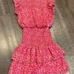 AQUA gold and fuchsia, print, smock, ruffle, mini dress Photo 1