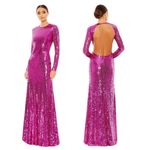 Mac Duggal NWOT  Bright Pink Sequins Long Sleeves Open Back Gown 10891 Sz 4 Photo 1