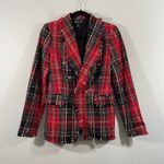 Rachel Zoe Plaid Metallic Thread Tweed Double Breasted Fray Edge Blazer Size S Photo 0
