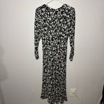 Boden Crew Neck Midi Tea Dress Long Sleeve Black Bloom Floral Size 2R Abstract White Photo 9