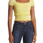 Lush Clothing New Lush Womens Size XL Cropped Top Smocked Cap Puff Sleeve White Blue Swirl Photo 10