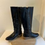 st. john's bay Black Vegan Leather White Stitched Buckle Heeled Boots Size 10 Photo 3