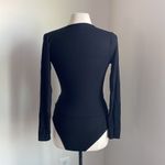 J.Crew Bodysuit Womens Sz Small Black Faux Wrap Long Sleeve Snap Close Deep V Photo 4
