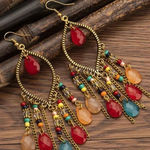 Bohemian Style Water Drop Shaped Bead Earrings With Tassel Fringes For Women Gold Photo 2