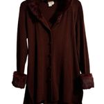 Adrianna Papell Vintage Plum Purple Fur Button Up Tie Jacket SZ L Wool Blend Photo 1