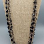 Silver Tone & Black Bead Twisted Multi Chain Statement Necklace Layer Adjustable Photo 4