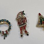 Lot Of 3 Christmas Holiday Gold Tone Prong Set Rhinestone Brooch Pins Photo 10