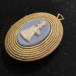 Vintage Cameo blue white ivory purfume Locket pendant 2"×1" gold tone Photo 7