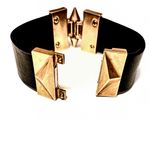 Sam Edelman NEW - Bold Black Leather Magnetic Cuff Bracelet w Gold Geometric Pyramid Studs Photo 2