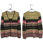 M Missoni Brown Pink Yellow Green Metallic Chevron Knit ZigZag Cardigan Size 12 Photo 1