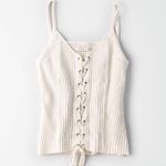 American Eagle Cream Lace Up Tank Top Photo 0