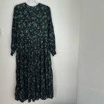 ZARA  green black dark floral tiered midi dress long sleeve size XS Photo 7