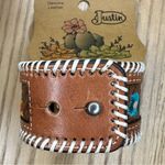 Justin Boots NWT Justin Brown Tooled Leather Cuff Bracelet with Floral Embroidery Photo 3