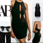 ZARA  NWT BLACK JEWEL BOW CUT OUT HALTER Fitted mini DRESS M Photo 3