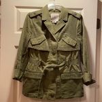 Anthropologie Anthro Hei Hei Olive Green Ruffled Utility Jacket Photo 2