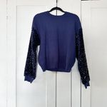 Lush Clothing Lush‎ | Round Neck Sequin Sleeve Sweater in Blue Medium Photo 3
