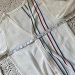 Vintage Rainbow Stripe Design V Neck Long Sleeve Cardigan Beige (Small) classic White Photo 2