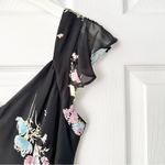 Evan Picone Black Floral 90s V Neck Flutter Sleeve Midi Sun Dress 10P Lined Photo 7