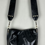 Hobo International Shoulder Bag Black Polished Leather Bucket Brown Piping Trim Photo 0