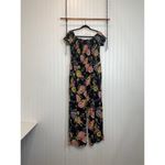 Nevena Rae Womens Jumpsuit Floral Multicolor Smocked Button Short Sleeve Size L Black Size L Photo 3