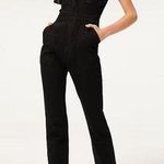 Good American Denim Jumpsuit Flightsuit Point Collar Straight Leg Black Size 1 Photo 0