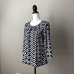TIFFANY & GREY | Geometric Patterned Blouse Sz MP Black Photo 2