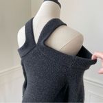 Anthropologie Moth Dark Grey Cold Shoulder Cross Neck Wool Alpaca Sweater M Photo 5