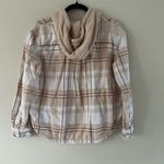 American Eagle Women's Plaid Hooded Flannel Shirt Beige Button-Up Size XS Photo 3
