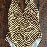 Talbots  Brown and Tan halter neck style one piece bathing suit, Size 6 Photo 0
