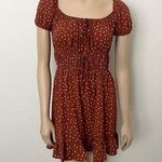ASOS [] Brown White Polka Dot Print Babydoll Shirred Puff Sleeve Mini Dress Sz 14 Photo 0