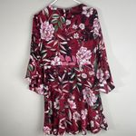 Bar III  Women’s Floral Ruffled Fit & Flare Dress Bell Sleeves Lined Size 2 Red Photo 2