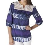 Calypso St. Barth Tie-Dye Silk Crochet-Bib Tunic Blouse Top Purple Women's M Photo 0